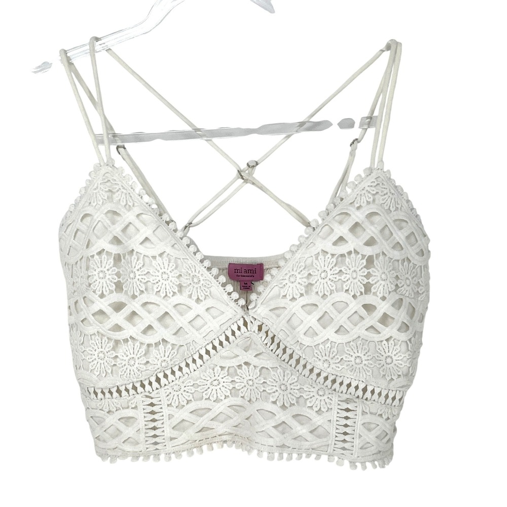 White Crochet Lace Strappy Crop Top M Boho Festival Concert Desert Cowgirl NWT